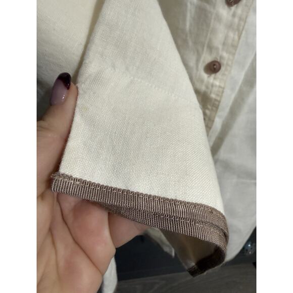 Kleen Women's Beige L Brown Trim Heavy Linen Tunic Top Lagenlook EUC - Picture 3 of 9